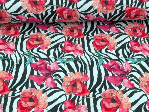 Softshell Digitaldruck Zebramuster mit Blumenranken Creme