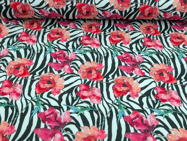 Softshell Digitaldruck Zebramuster mit Blumenranken Creme