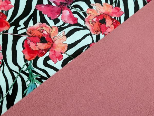 Softshell Digitaldruck Zebramuster mit Blumenranken Creme