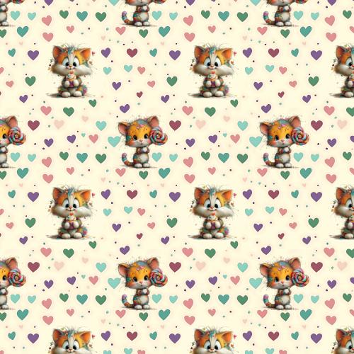 Digitales Stoffdesign Allover Herz Katze