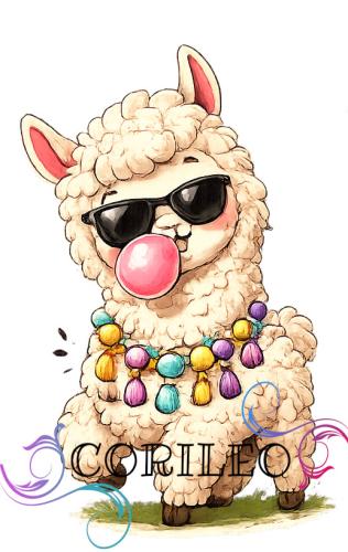 Digitales Stoffdesign Freches Alpaka Bubble Blase + PNG - Kopie