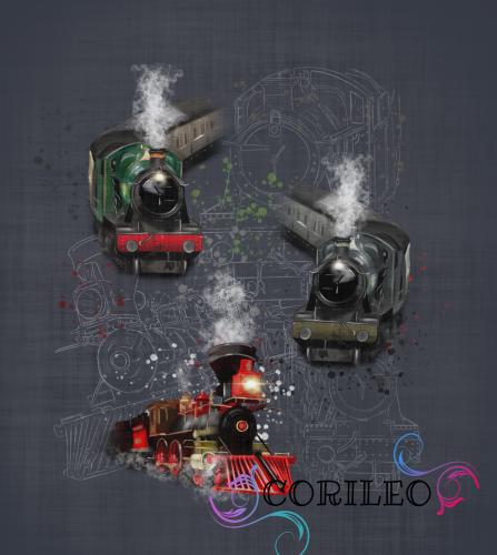 Eigenproduktion Baumwolljersey Panel Eisenbahn Lok auf Grau 65 x 165 cm