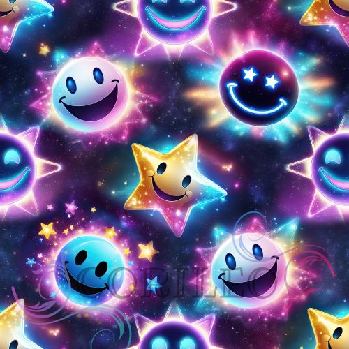 VB - Eigenproduktion Lustige Gesichter als Kreise und Sterne auf Blau