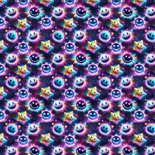 VB - Eigenproduktion Lustige Gesichter als Kreise und Sterne auf Blau