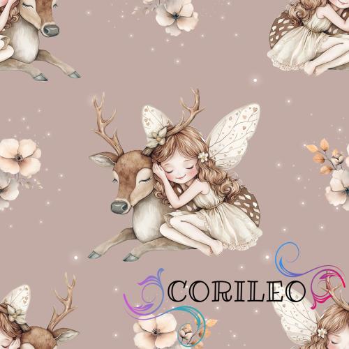 VB - BIO Eigenproduktion Träumende Fee beim mit Hirsch auf Dunkel Altrosa