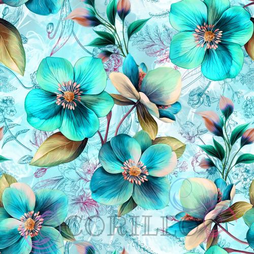 VB - Blaue Blumen Stoff – Eigenproduktion | Jersey & French Terry