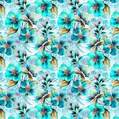 VB - Blaue Blumen Stoff – Eigenproduktion | Jersey & French Terry