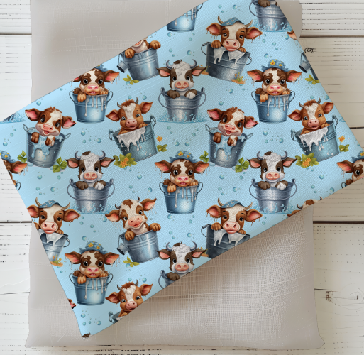 VB - Eigenproduktion Baby Kuh im Milcheimer auf Hellblau