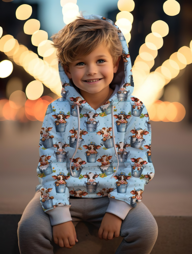 VB - Eigenproduktion Baby Kuh im Milcheimer auf Hellblau