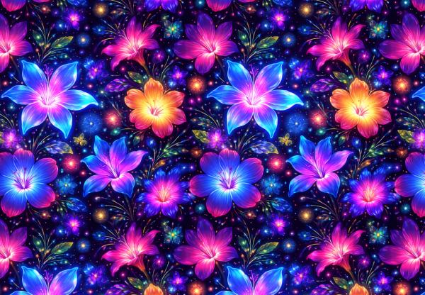 VB - Fluoreszierende Blüten Stoff – Eigenproduktion | Jersey & French Terry