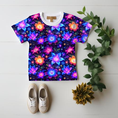 VB - Fluoreszierende Blüten Stoff – Eigenproduktion | Jersey & French Terry