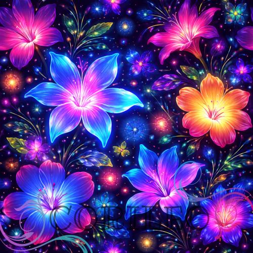 VB - Fluoreszierende Blüten Stoff – Eigenproduktion | Jersey & French Terry