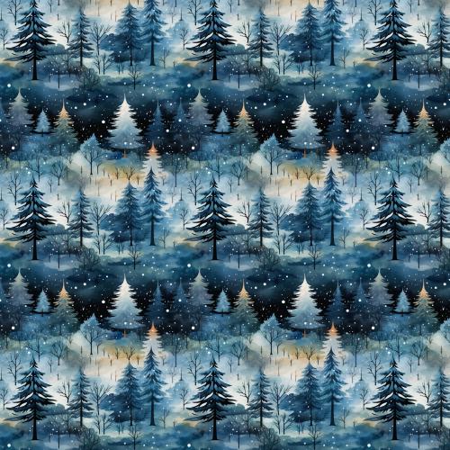 VB - Eigenproduktion Aquarell Winterwald Schnee Bäume auf Blau