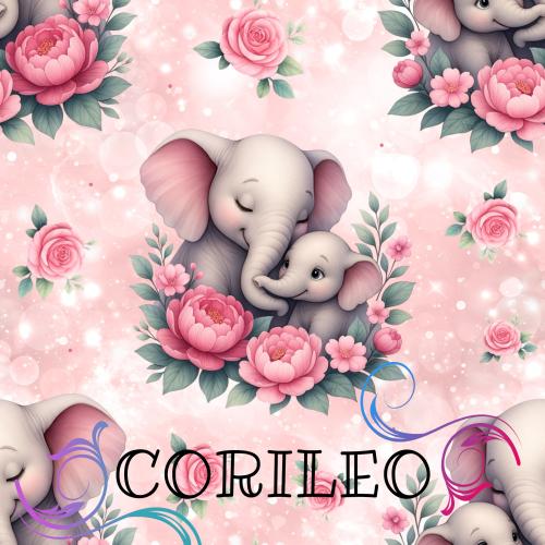 VB - Eigenproduktion Elefanten auf Rosen Rosa