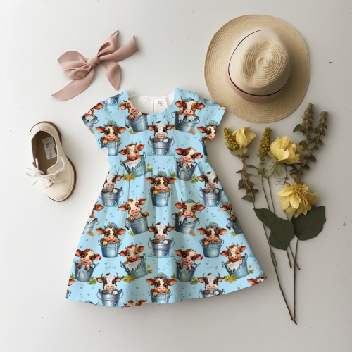 VB - Eigenproduktion Baby Kuh im Milcheimer auf Hellblau