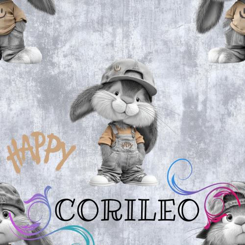 VB - Eigenproduktion Baumwolljersey Kleiner Happy auf Grau