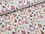 Eigenproduktion Rib Jersey Autum Kürbisse auf Hellrosa / Cremeweiß