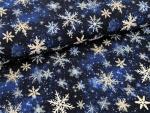 Reststück Eigenproduktion Rib Jersey Schneeflocken auf Blau 37 x VB